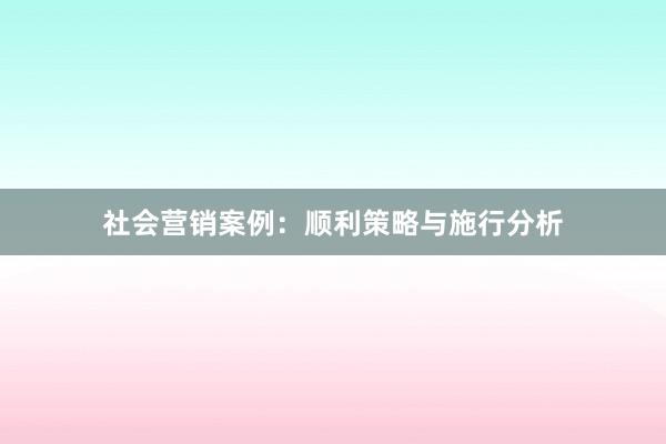 社会营销案例：顺利策略与施行分析